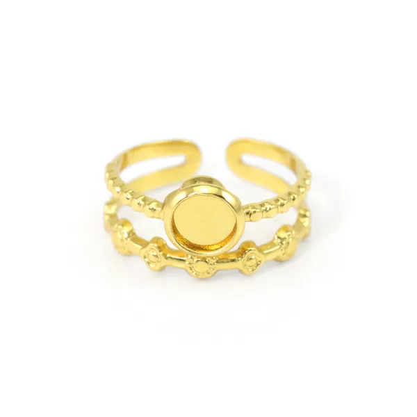 Anillo ajustable de 2 filas de fantasía para cabujón de 6mm - Acero inoxidable 304 dorado x 1ud