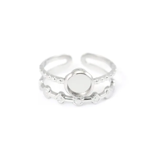 Bague réglable 2 rangs fantaisie pour cabochon 6mm - Acier inox 304 x 1pc