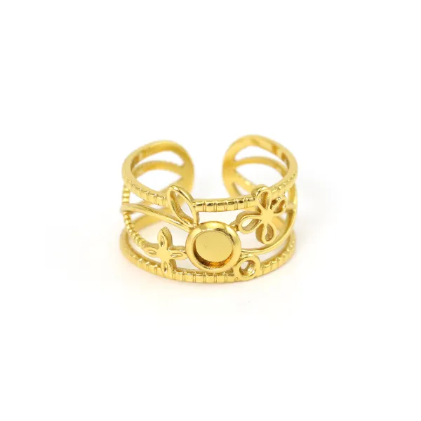 Bague réglable multi rangs fleur pour cabochon 4mm - Acier inox 304 doré x 1pc