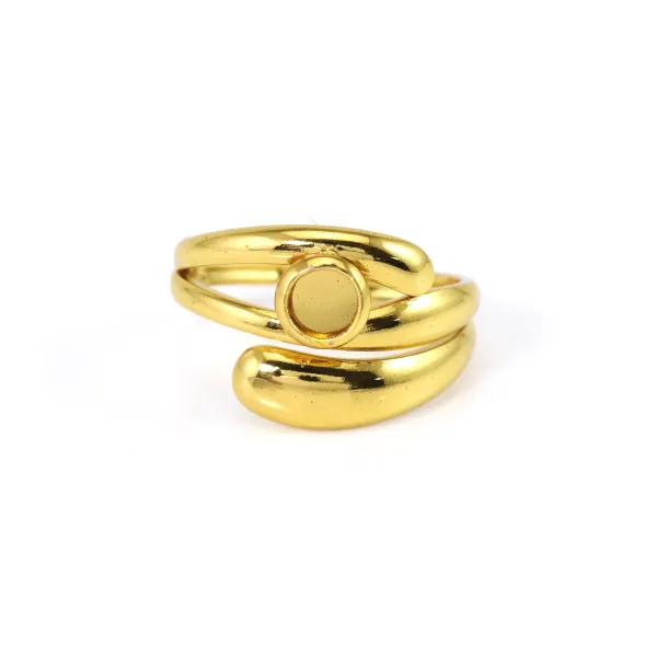 Anel ajustável assimétrico para cabochão 4mm - Aço inox 304 dourado x 1pc