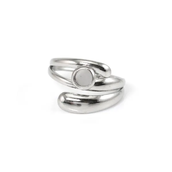 Anel ajustável assimétrico para cabochão 4mm - Aço inox 304 x 1pc