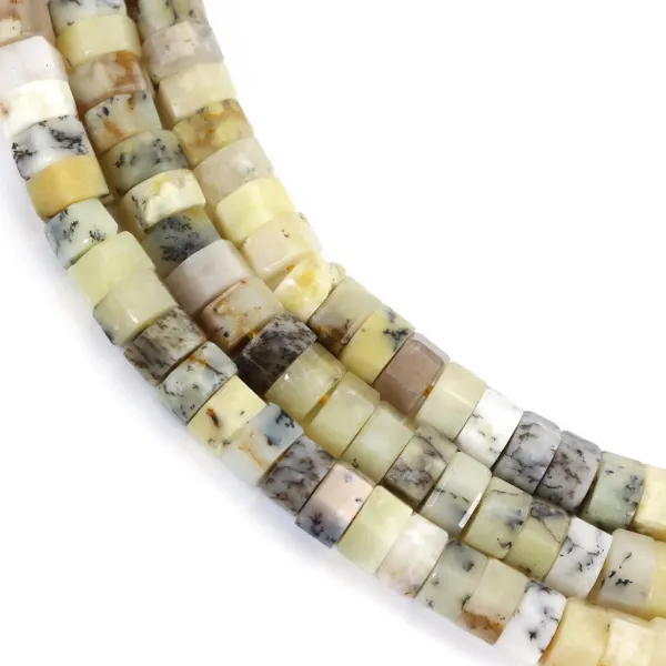 Yellow moss agate faceted hexagonal slice 3x6mm x 38cm