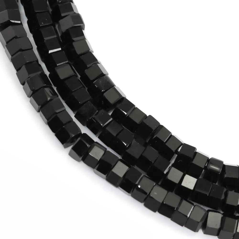 Hexagonal faceted obsidian rondelle 3x6mm x 38cm