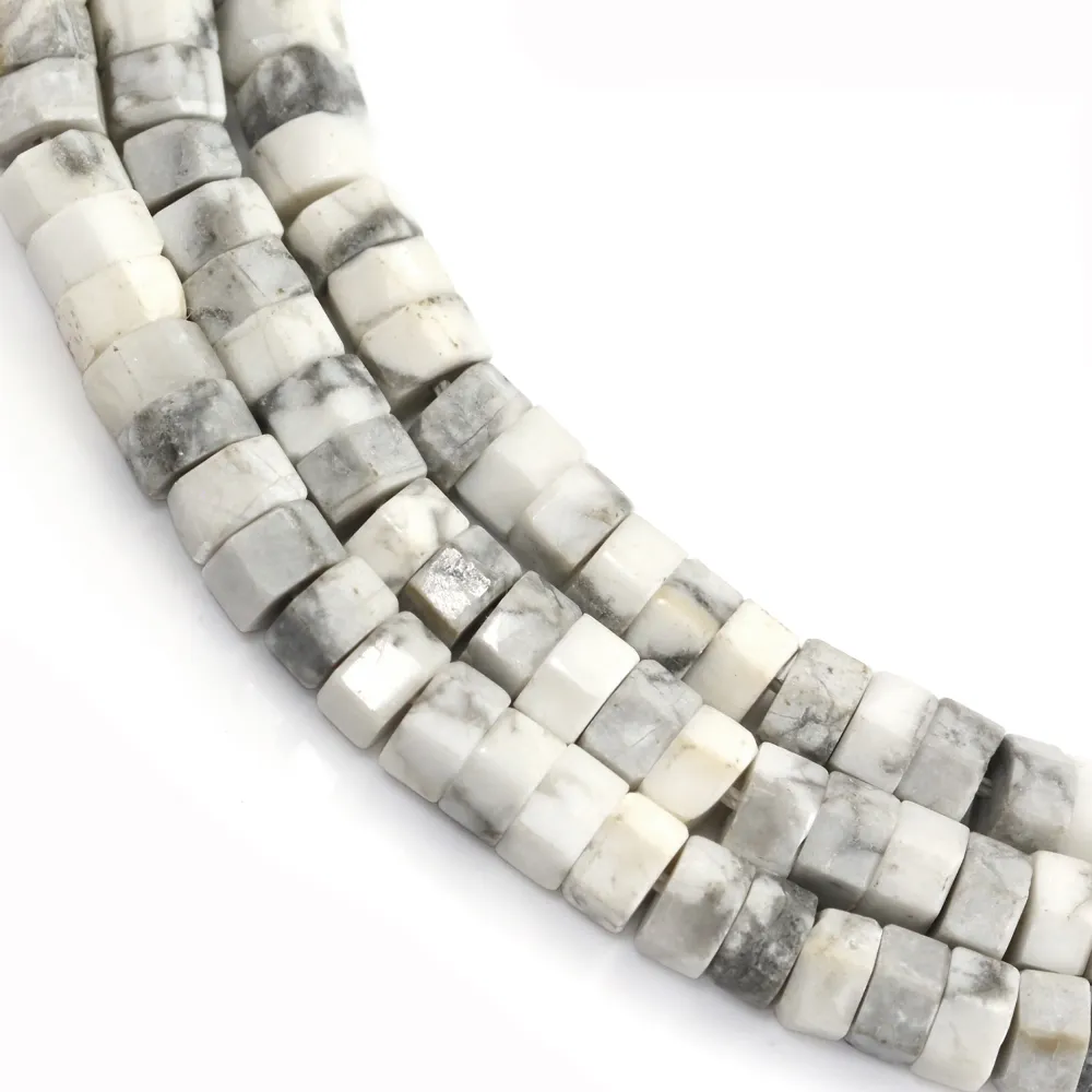 Howlite rondelle hexagonale facetté 3x6mm x 38cm