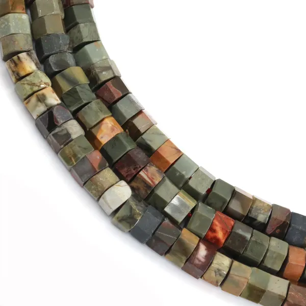 Faceted hexagonal rondelle Picasso Jasper 3x6mm x 38cm