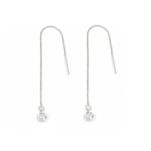 Solitaire earrings chains 5mm - ZC & Rhodium-plated 925 Silver x 2pcs
