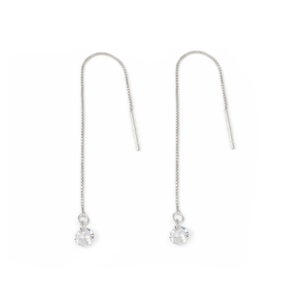 Chaînettes d'oreilles solitaire 5mm - ZC & Argent 925 rhodié x 2pcs