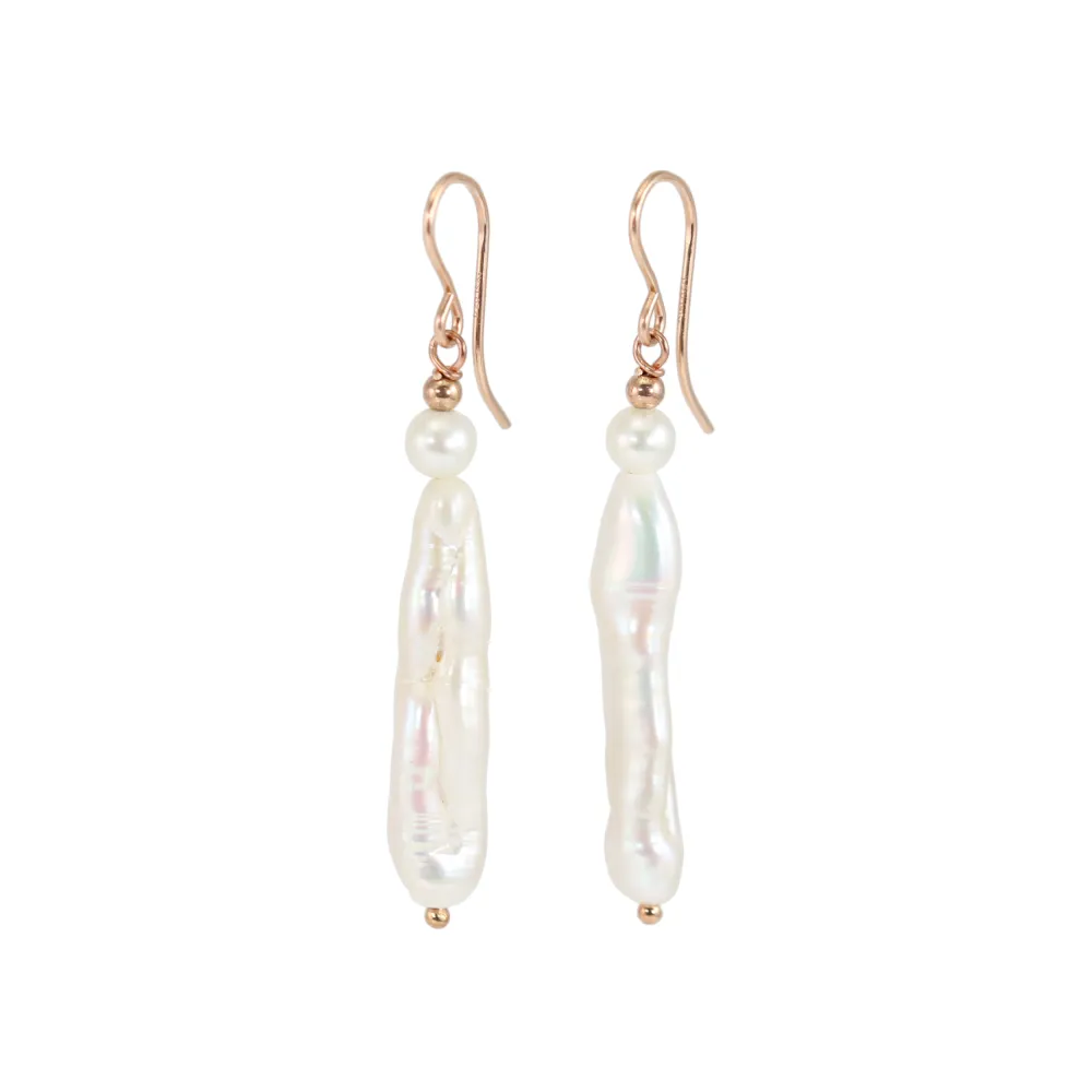 Cultured Pearl Tube Earrings - Rose Gold Filled x 2pcs