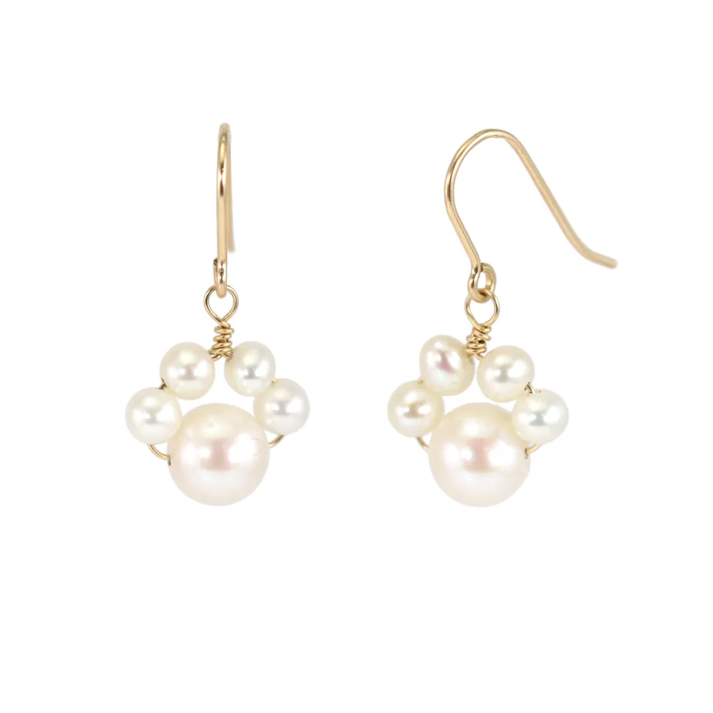 Cat paw earrings - Cultured pearls & Gold Filled x 2pcs