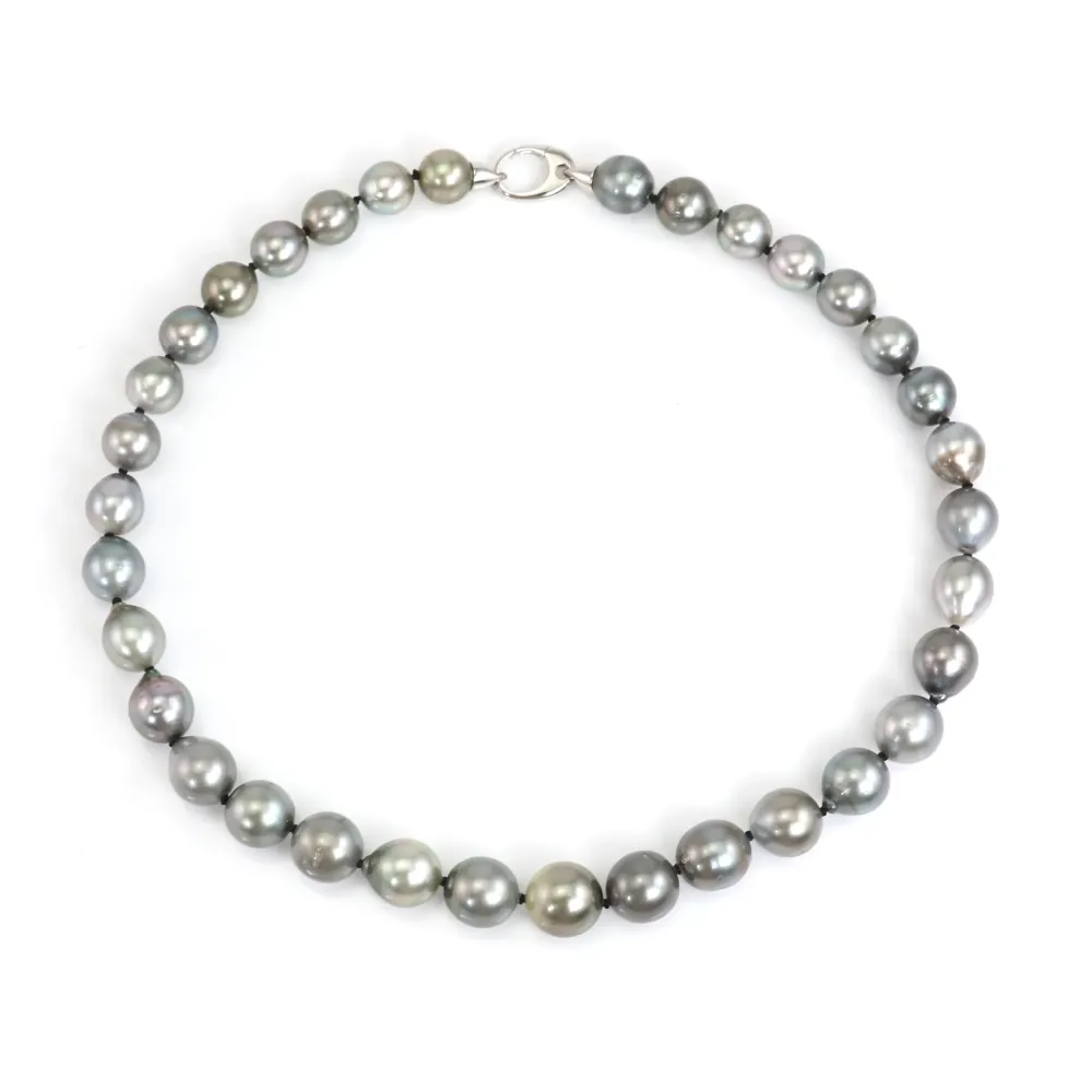 Tahiti Zuchtperlen Halskette Tropfen 10-12mm - Rhodiniertes Silber 925 x 1Stk