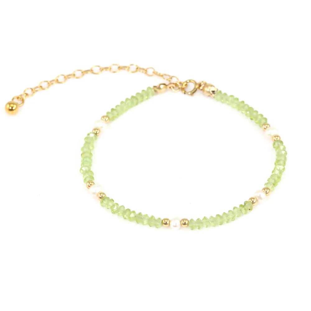 Peridot & Cultured Pearl Bracelet - Gold Filled x 1pc