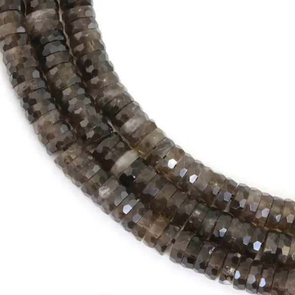 Faceted heishi rondelle smoky quartz 2x6mm x 37cm