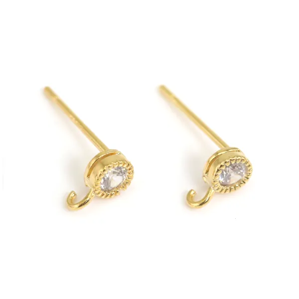 Earrings with zirconium oxide set 4mm gold-plated on brass x 2pcs