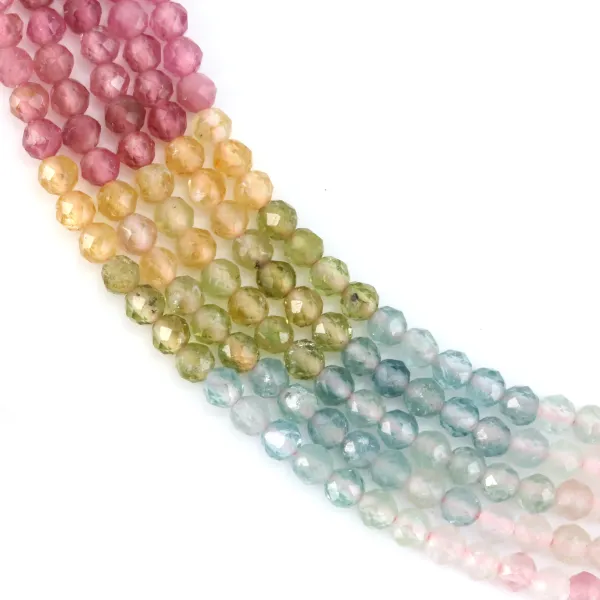 Turmalina multicolorida degradê redonda facetada 2.5mm - qualidade A x 39cm