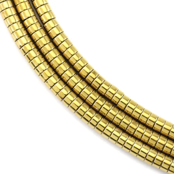 Hematita dourada rodela plana heishi 2x4mm x 40cm