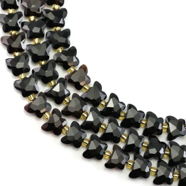 Obsidiana preta borboleta facetada 8x10mm x 37cm