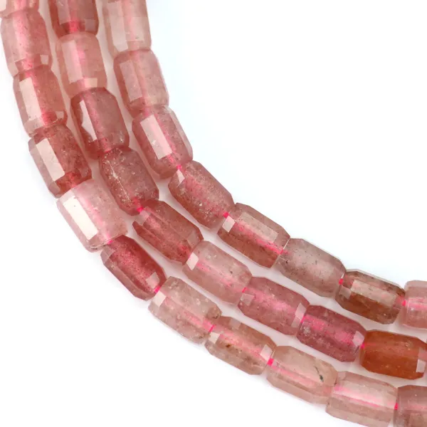 Faceted cylinder tube strawberry quartz 7x10mm x 38cm