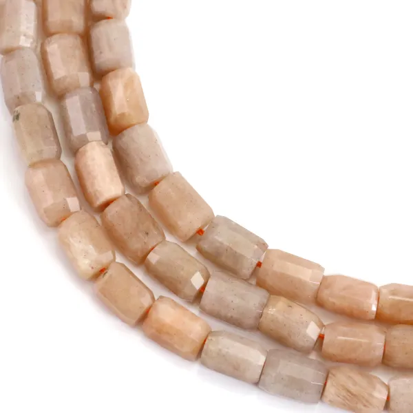 Orange moonstone faceted tube cylinder 7x10mm x 38cm