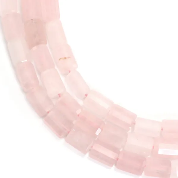Rose quartz faceted cylinder tube 7x10mm x 38cm