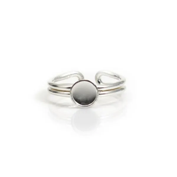 Anello regolabile supporto rotondo 6mm in argento 925 x 1pc