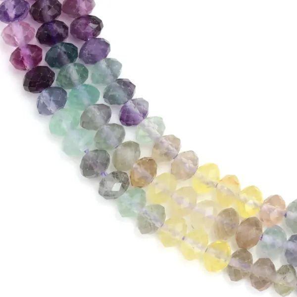 Multicolored fluorite, faceted rondelle shape, 4x6mm x 38cm