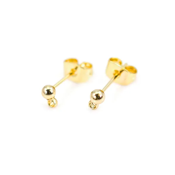 Gold "flash" plated ball stud earrings 3mm x 2pcs