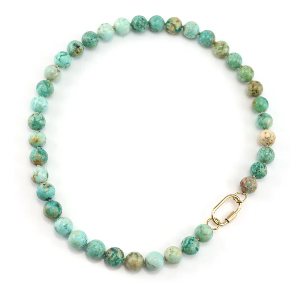 Collar Turquesa de Perú 10mm - Oro Lleno x 1pc