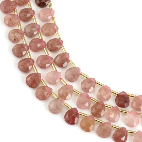 Flat faceted strawberry quartz drop 8x10mm x 35cm (38pcs)