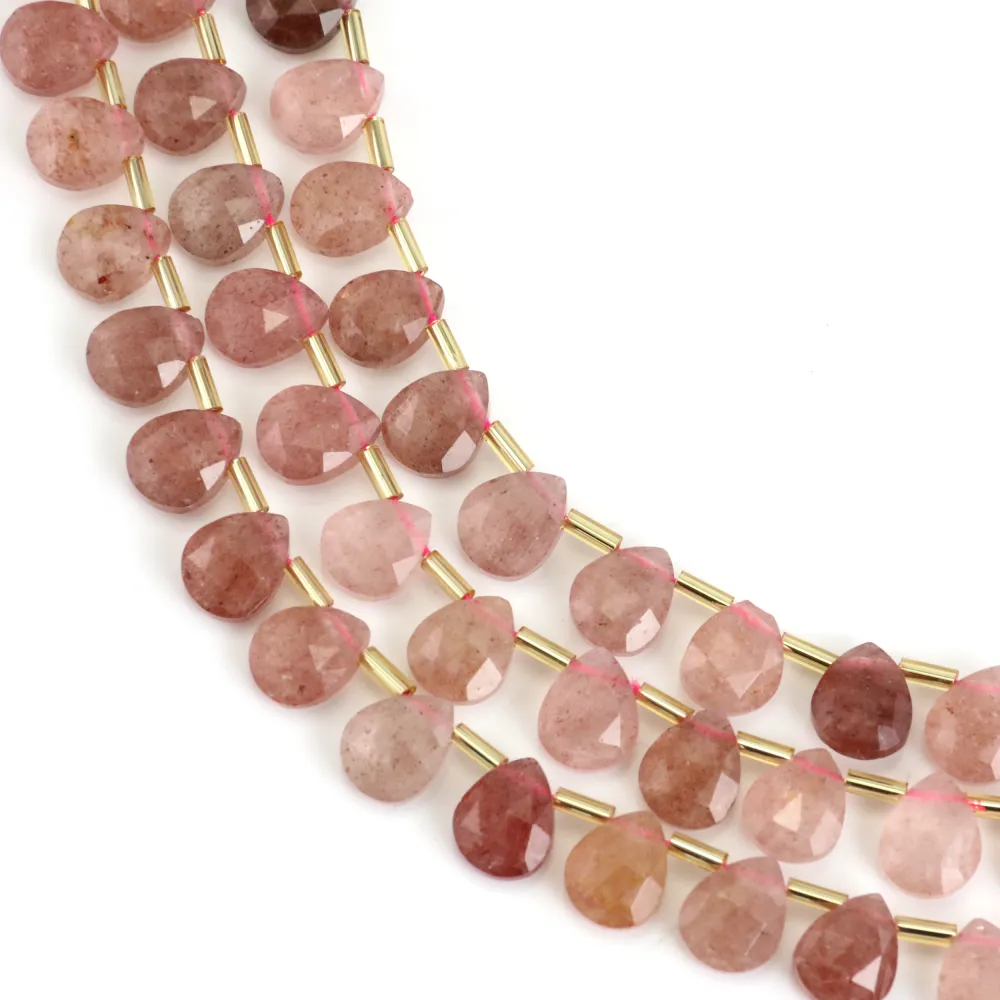 Cuarzo fresa gota plana facetada 8x10mm x 35cm (38pcs)