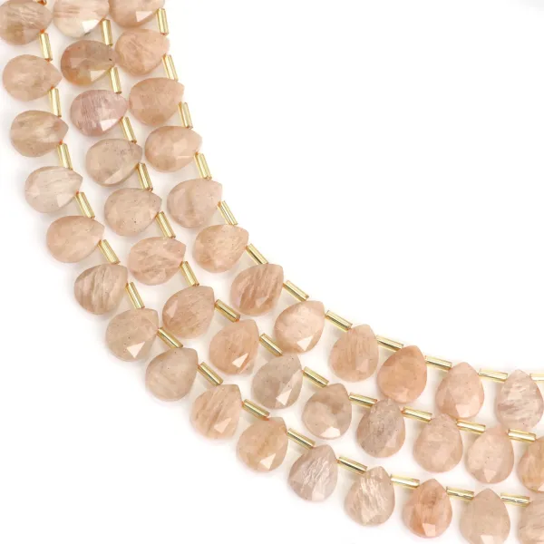 Orange moonstone flat drop faceted 8x10mm x 35cm (38pcs)