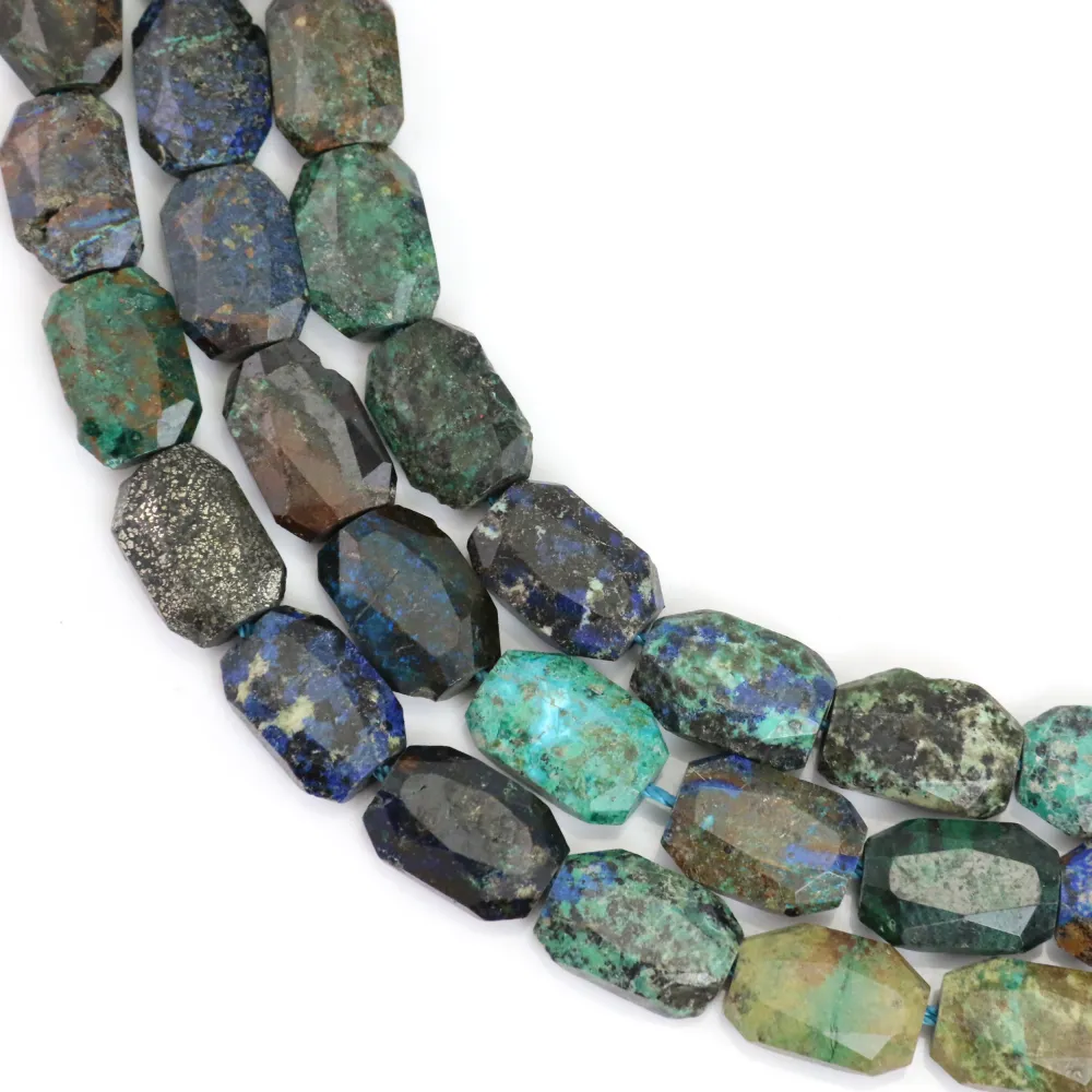 Retângulo facetado de Azurita Malaquita arredondado 9x13mm x 39cm