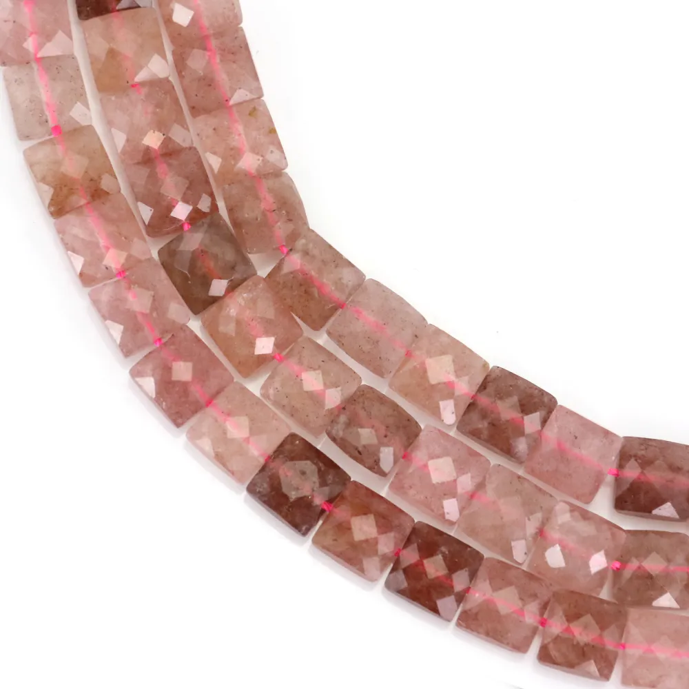 Quartz fraise carré facetté 8mm x 38cm