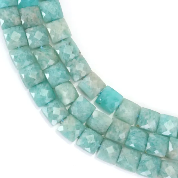 Amazonita de Perú cuadrado facetado 8mm x 38cm