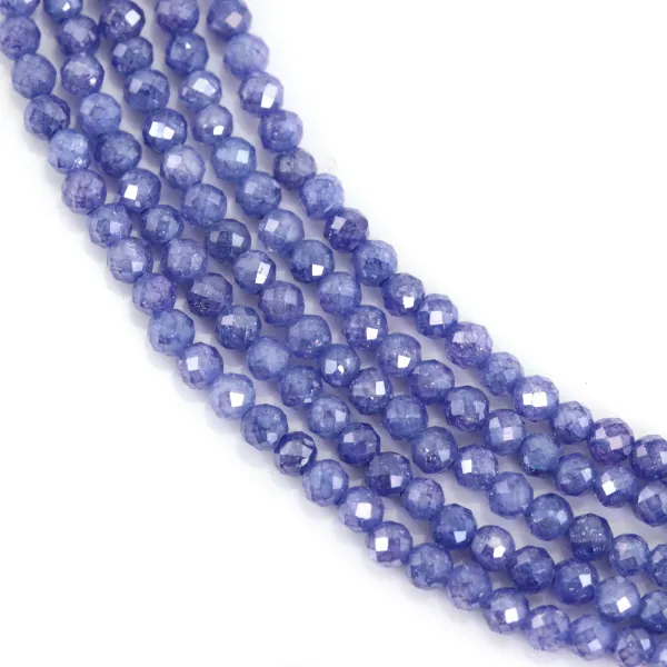 Óxido de zircônio azul tanzanita redondo facetado 2mm x 38cm