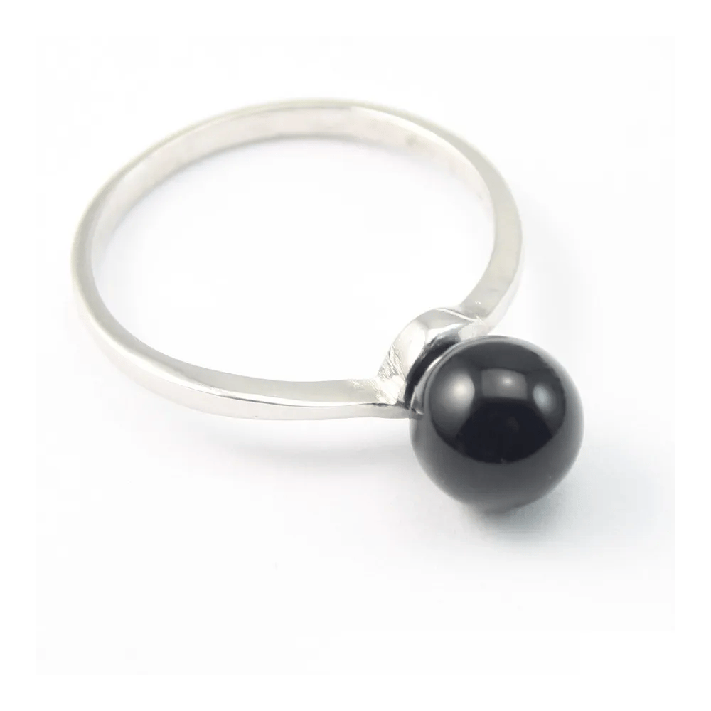 Sterling Silver Ring with Ball 8mm on Black Agate