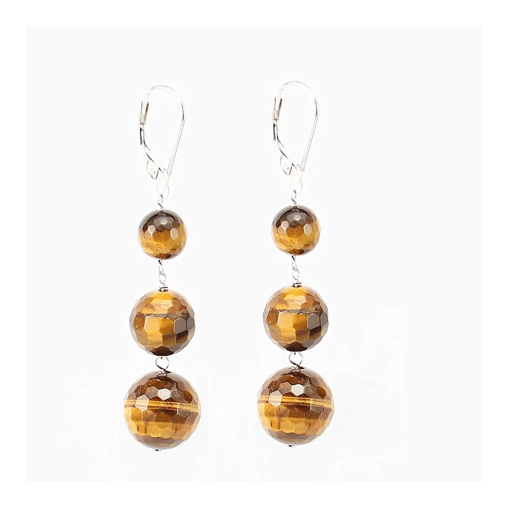 Boucle d'oreille argent 925  oeil de tigre 3boules  x 2pcs  