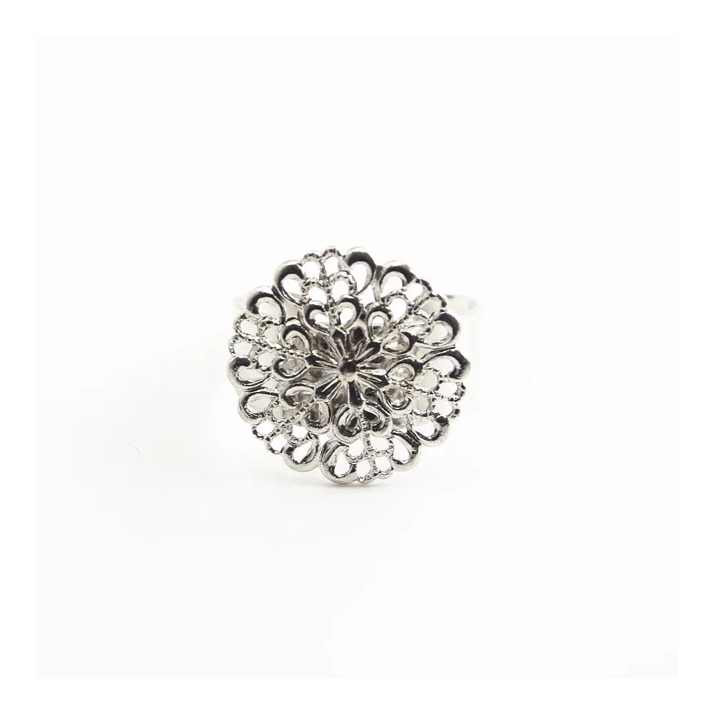 Bague réglable support estampe argenté 19.5mm x 1pc