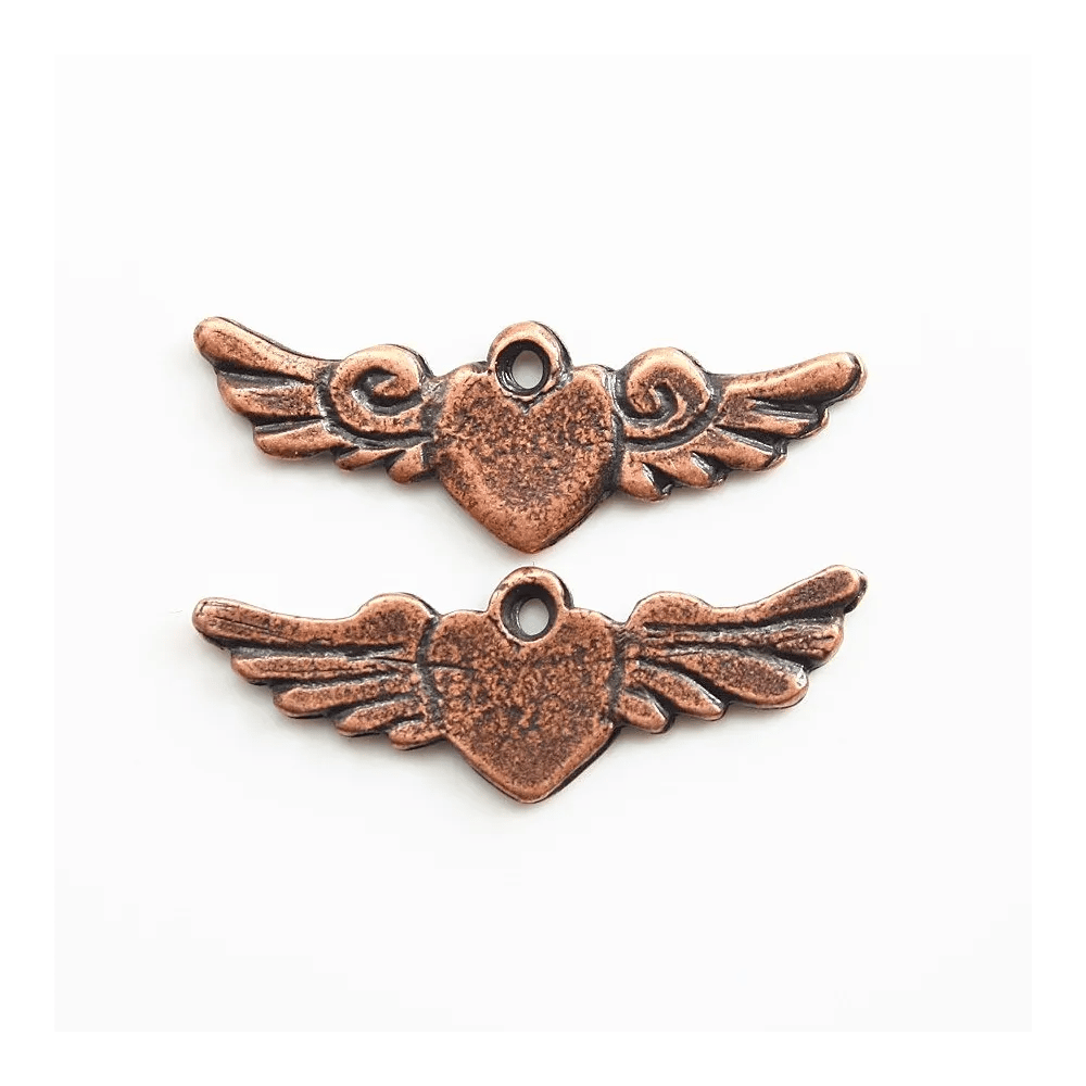 Breloque coeur & ailes cuivre 23x8mm x 2pcs