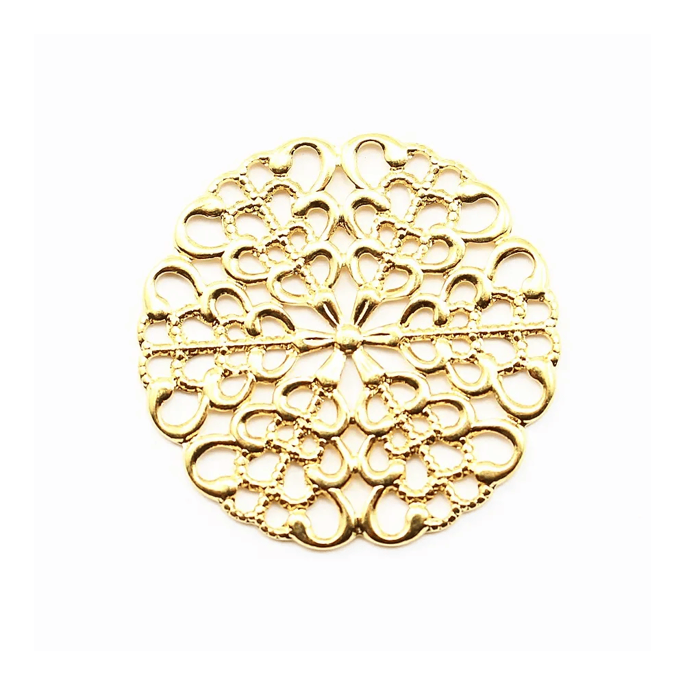 Round Filigreed gold tone 25mm x 1pc