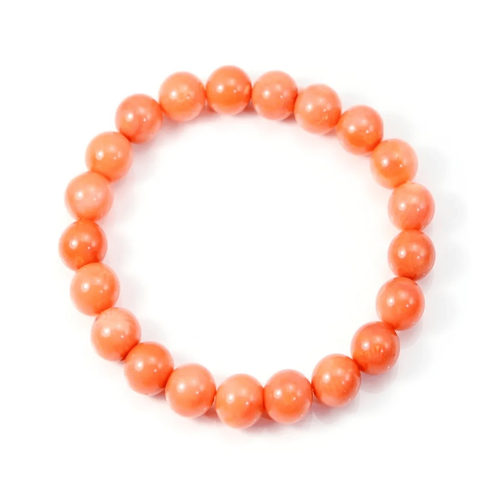Bracelet bambou de  mer teinte orange pêche Boule Ronde 10 MM
