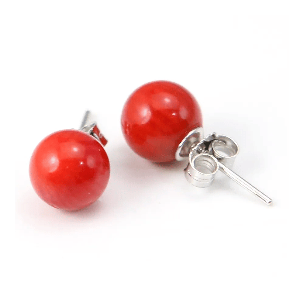 Earring : tinted red sea bamboo & silver 925 8.5mm x 2pcs