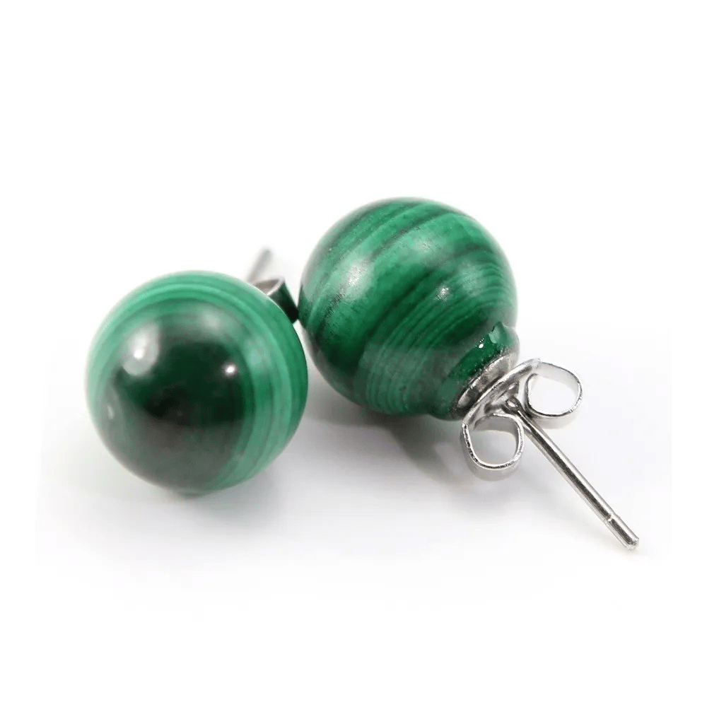 Boucles d'oreilles : malachite & argent 925 10mm x 2pcs 
