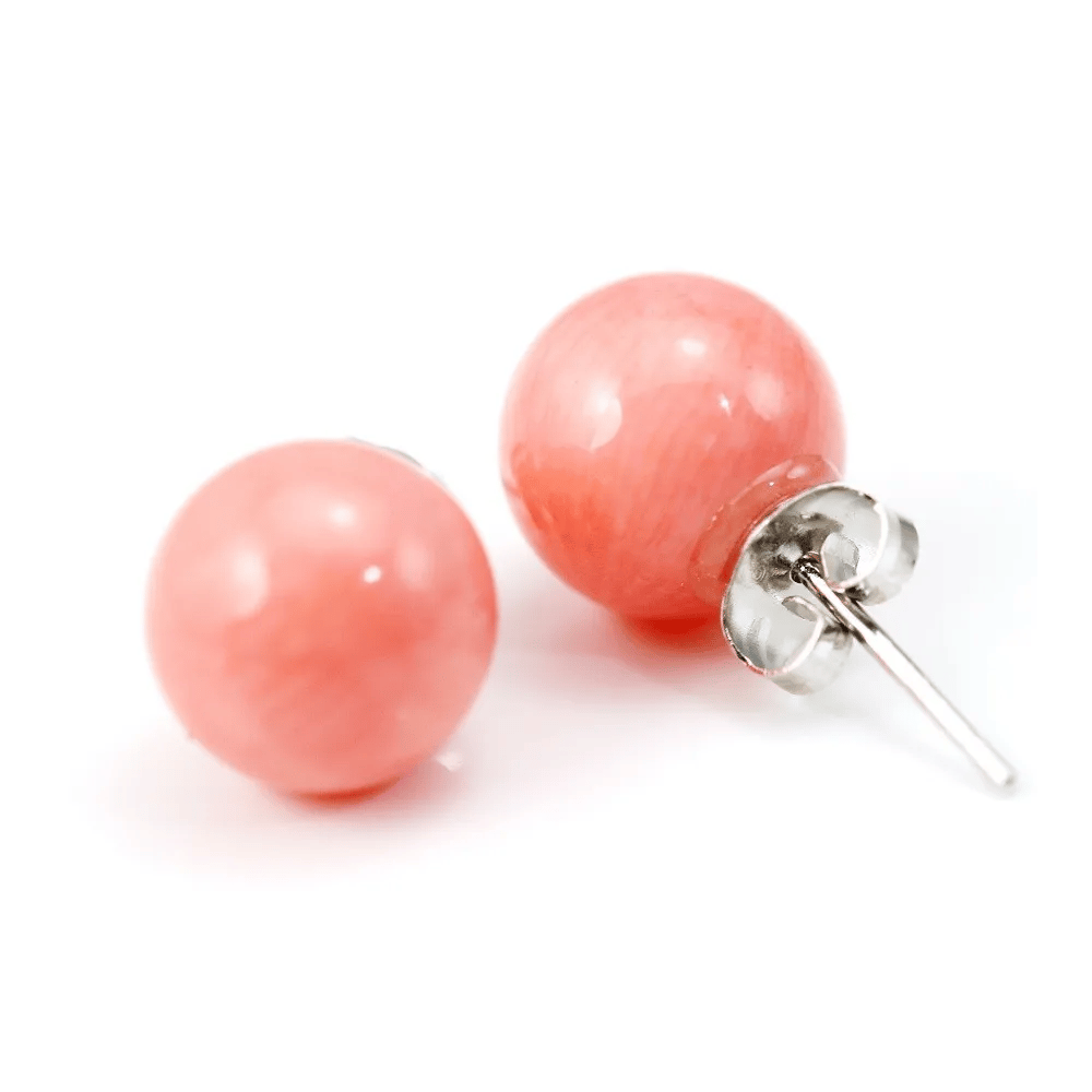 Boucles d'oreilles :  bambou de mer teinté rose & argent 925 8mm x 2pcs