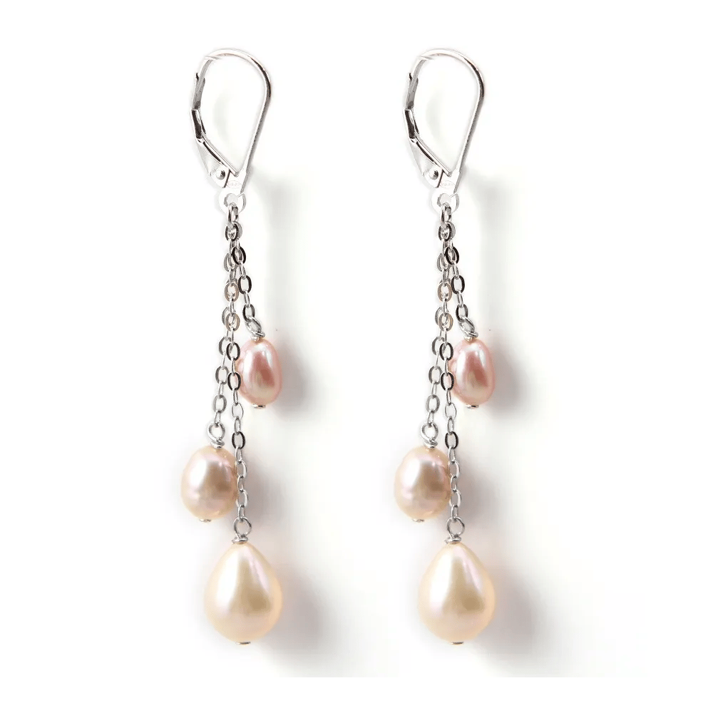 Boucles d'oreilles en argent 925 & perle goutte rose 