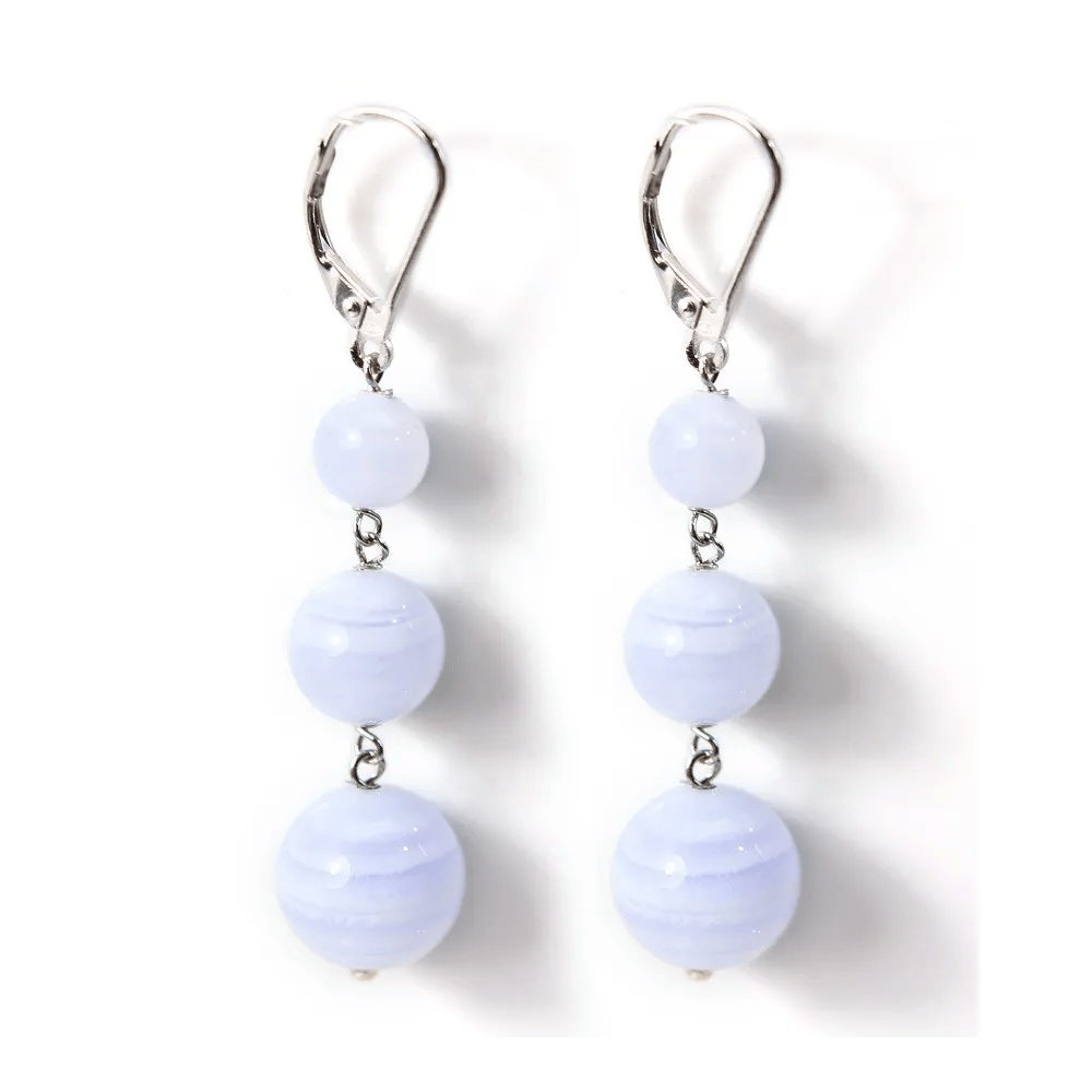 Boucle d'oreille argent 925  Dormeuse  calcedoine  3 boucle x 2pcs