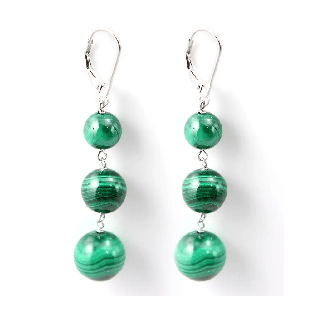 Boucle d'oreille argent 925 dormeuse malachite x 2pcs