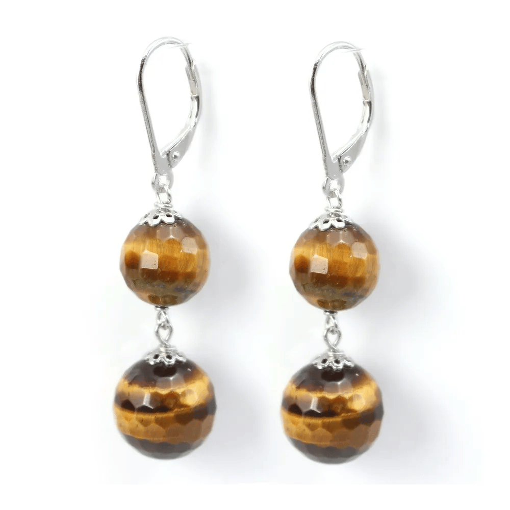 Boucle d'oreille argent 925  oeil de tigre 2 boules  x 2pcs  
