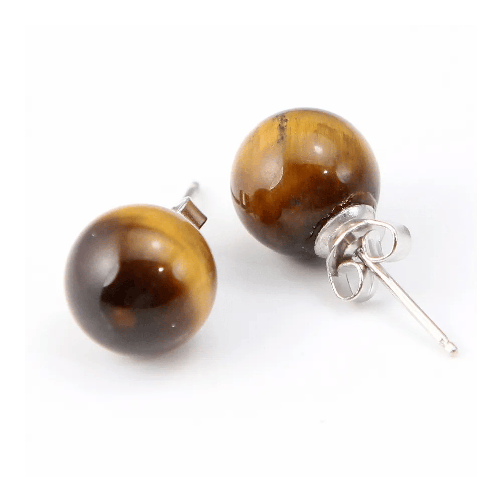 Boucles d'oreilles argent 925 l'oeil de tigre 10mm x 2pcs