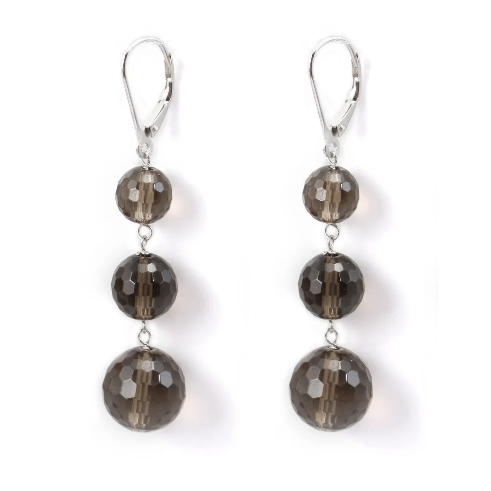 Boucle d'oreille argent 925  quartz fume 3 boules x 2pcs  