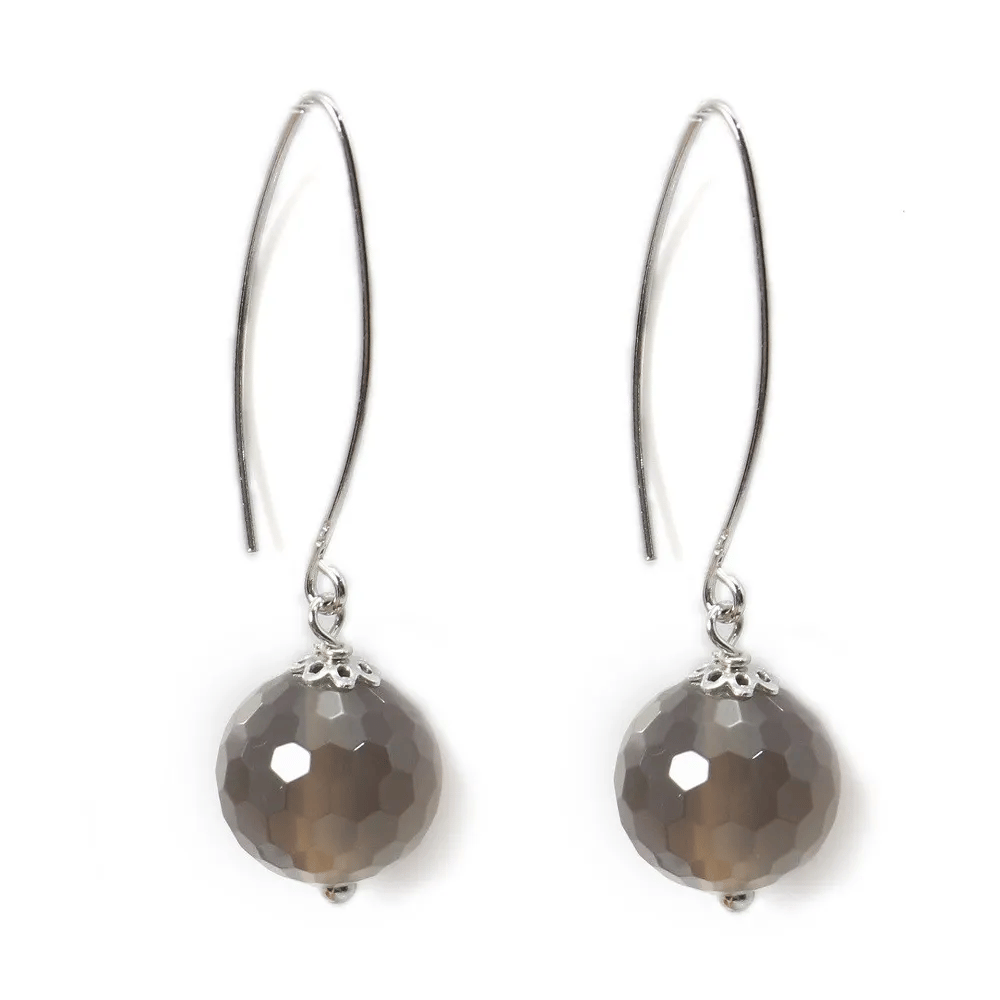 Boucles d'oreilles argent 925 agate grise ronde facette 12mm x 2pcs 